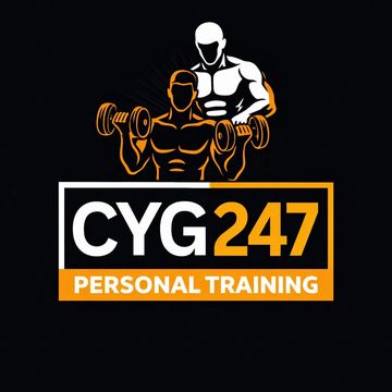 Logo of CYG247 personal training with trainer and trainee illustration.