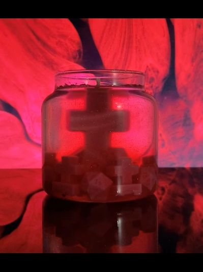 Health potion, blood orange and goji berry scented candle, with magical red amorphous background