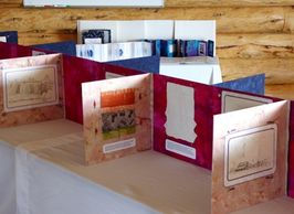 View of Katherine Colwell's 22-foot long embroidered book, Red White Blue in Utah.