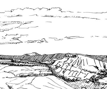 Plein air pen and ink drawing of Black Canyon of Gunnison, by Katherine Colwell.