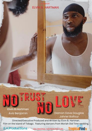 Movie poster of a man looking in the mirror with text 'No Trust No Love'.