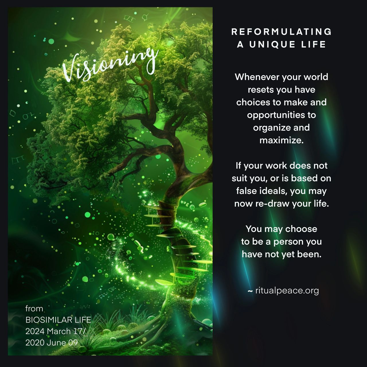 REFORMULATING A UNIQUE LIFE, BIOSIMILAR, VISIONING, TREE, DNA SPINE