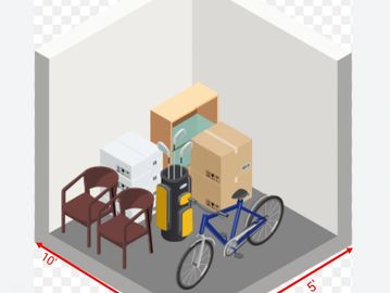 A small storage unit with various household items packed.