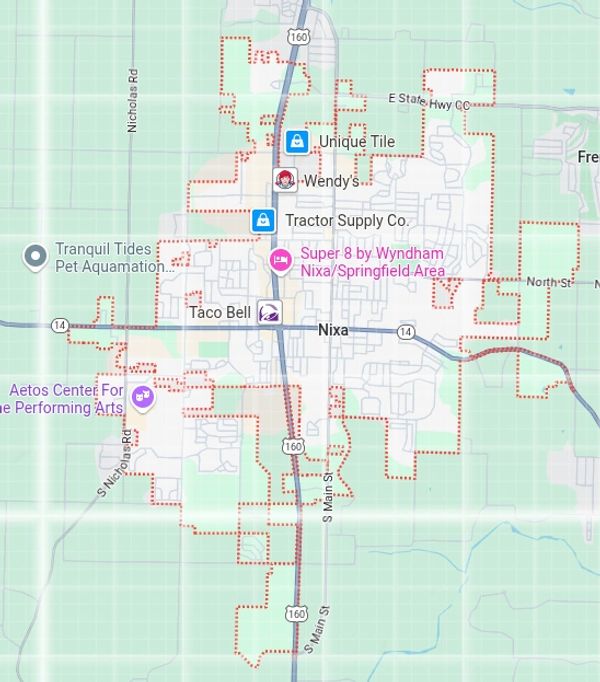 Map of Nixa MO dog poop removal service and Nixa MO Dog waste removal service