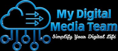Logo of My Digital Media Team with a cloud and circuits design.