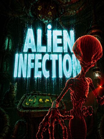 Alien Infection game cover featuring a red alien and a cat.