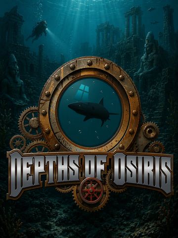Underwater ruins with a diver and shark, 'Depths of Osiris' title.