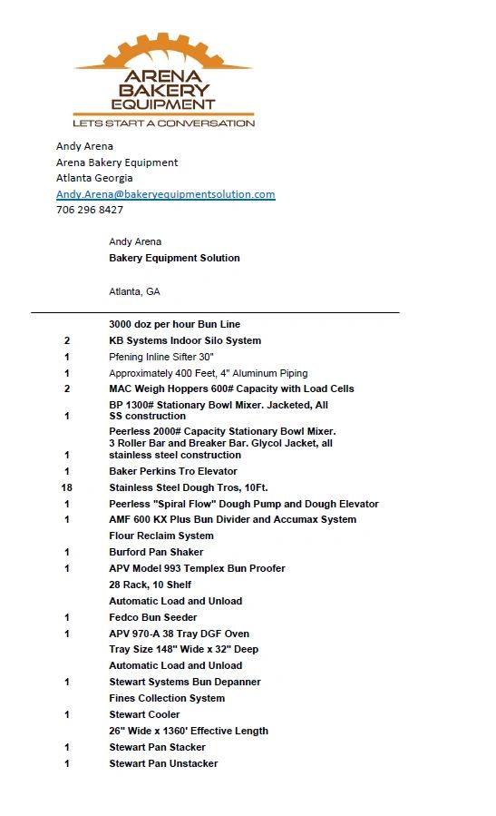 Complete AMF 400/600 line Arena Bakery Equipment