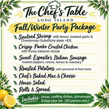 Fall/Winter Party Package menu by The Chef's Table Long Island.