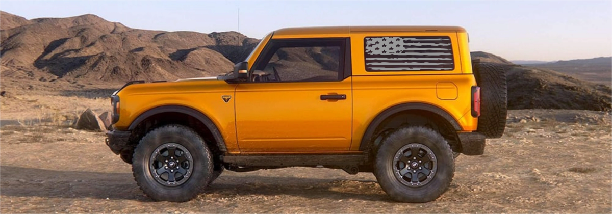 CheroCar 2-Pack American Flag Decal Sticker For 2021-2024 Ford Bronco Sport Rear Side Windows - Black