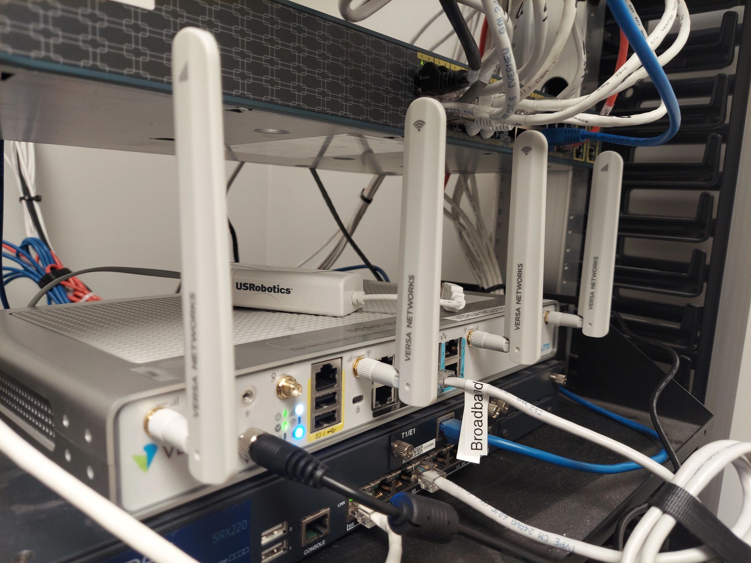 Networking closet with equipment