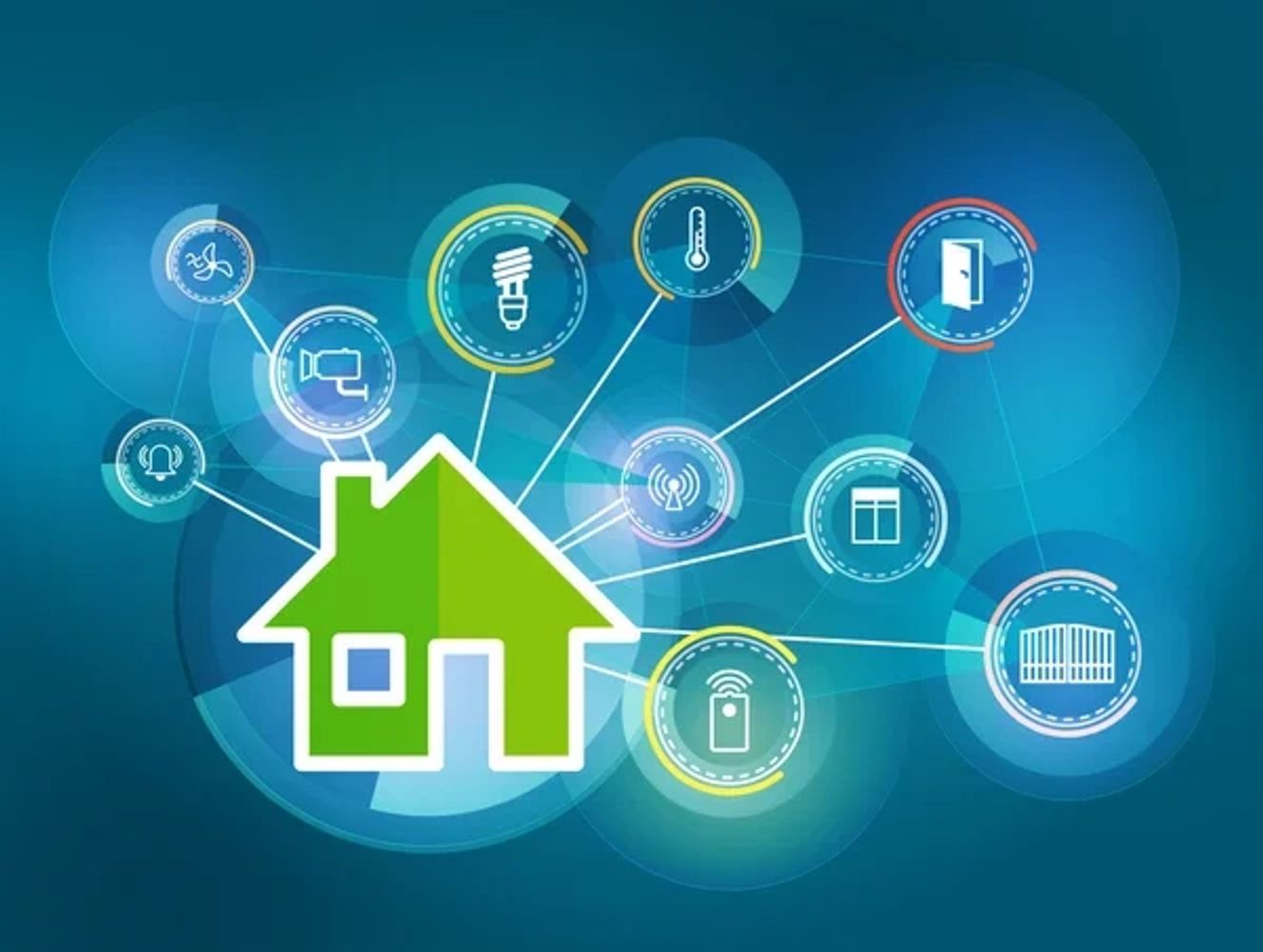 Illustration with several icons representing a smart home