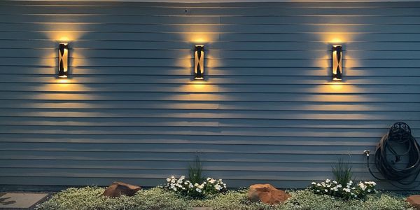 landscape lights and flower bed