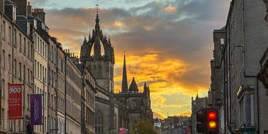 Sunset on the Royal Mile in Edinburgh, UK by photographer, Jim Peterson
