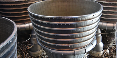 Unusual perspective of a Saturn V rocket from below. 