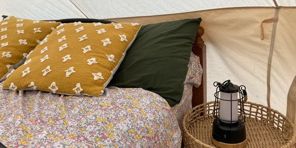 Queen bed with pillowtop mattress in both our Pyrenees Glamping Tent Koala and Pyrenees Glamping Ten