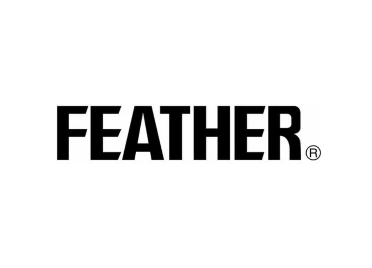 Bold black text spelling 'FEATHER' on a white background.
