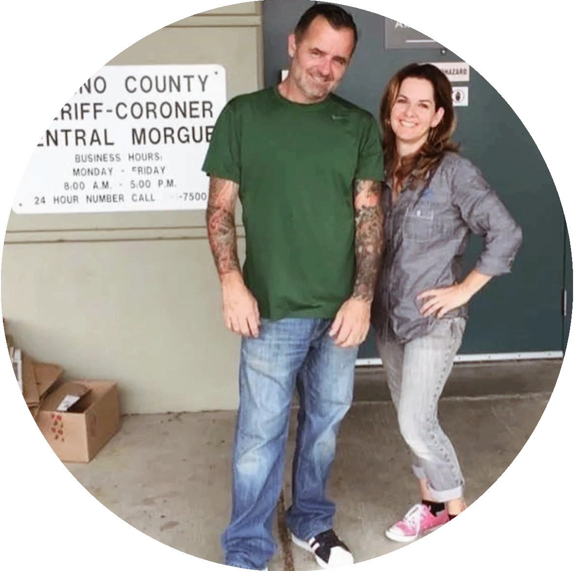 Forensiclean California crime scene cleanup business owners at coroner's office forensic cleaners