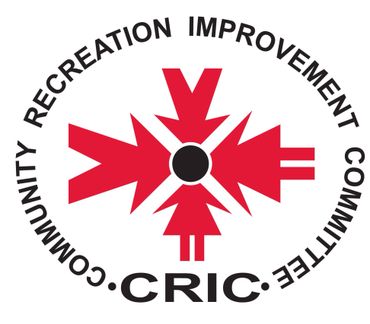 Logo of Community Recreation Improvement Committee with red arrows and black text.
