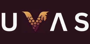 Logo with letters UVAS, featuring a grapevine design in the letter V.