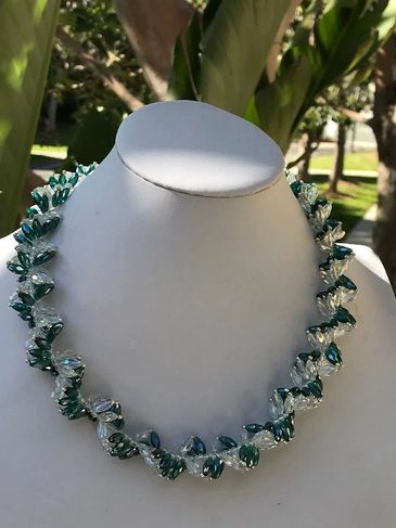 Green and White Rice Crystal Necklace with Earrings -Made to Order (Various Color Options)  $127.00