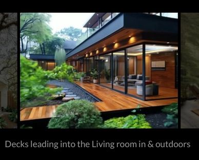 Modern house with outdoor deck and glass walls.