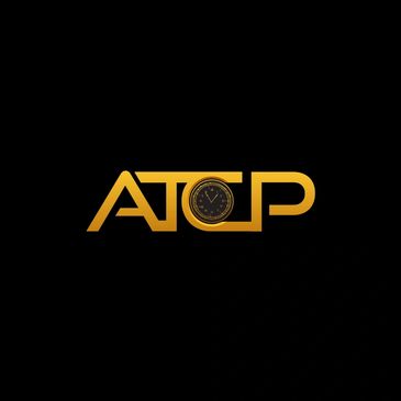 Golden ATCP logo with a clock in the letter O on a black background.