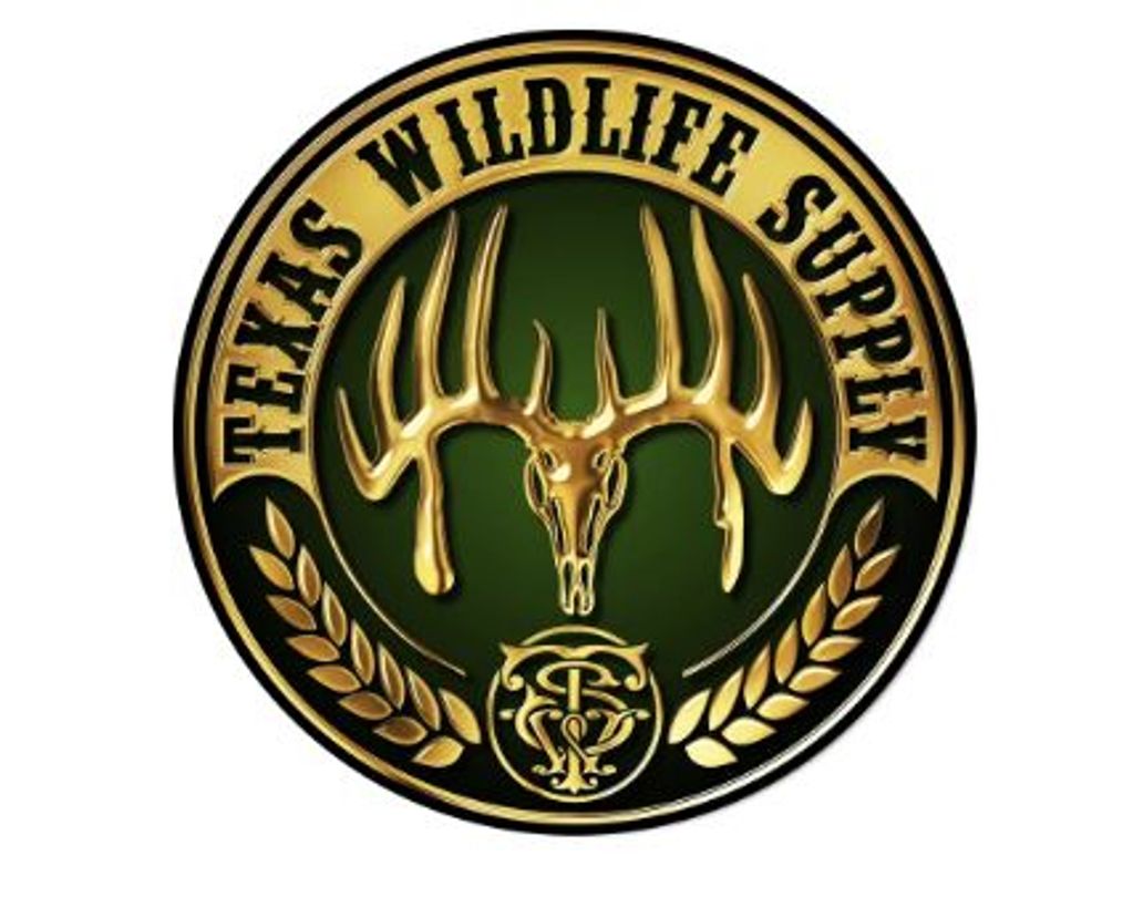 Gold and green Texas Wildlife Supply logo featuring a deer skull and antlers.