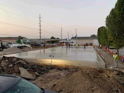 A new building's concrete foundation.
