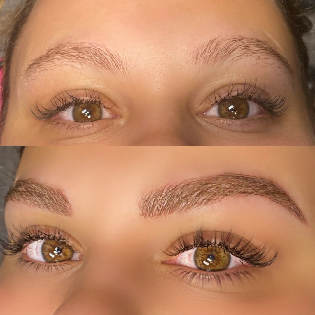 Microblading brunette eyebrows