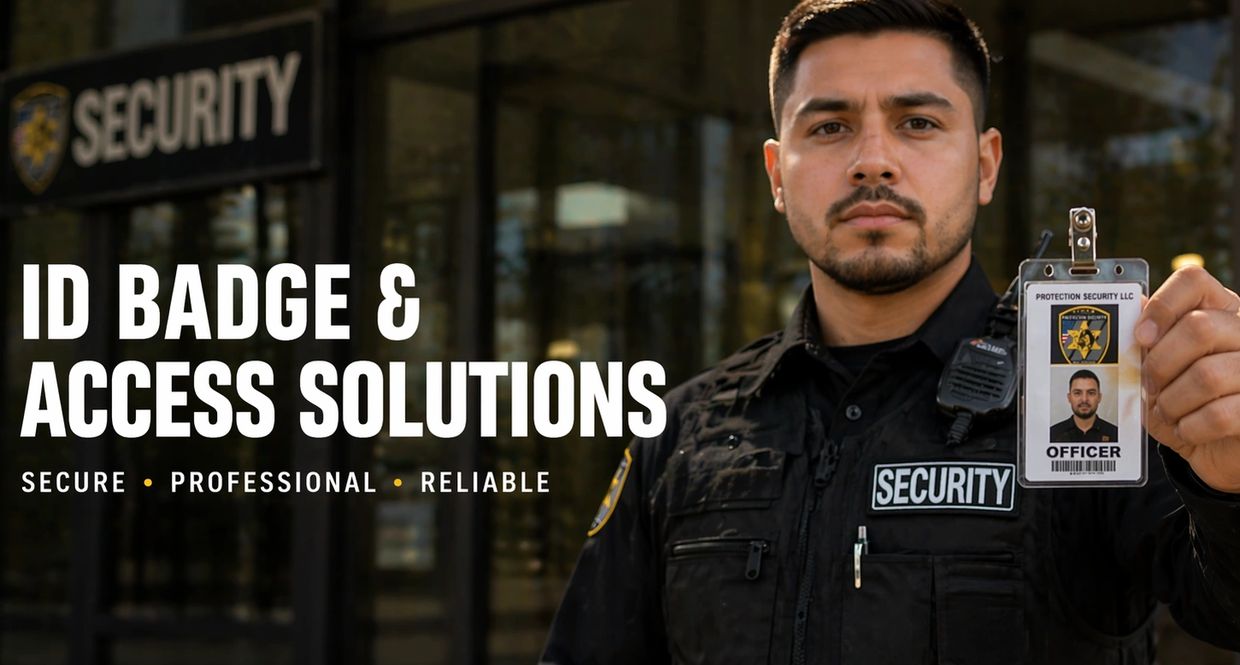 Security officer showing an ID badge for access solutions.