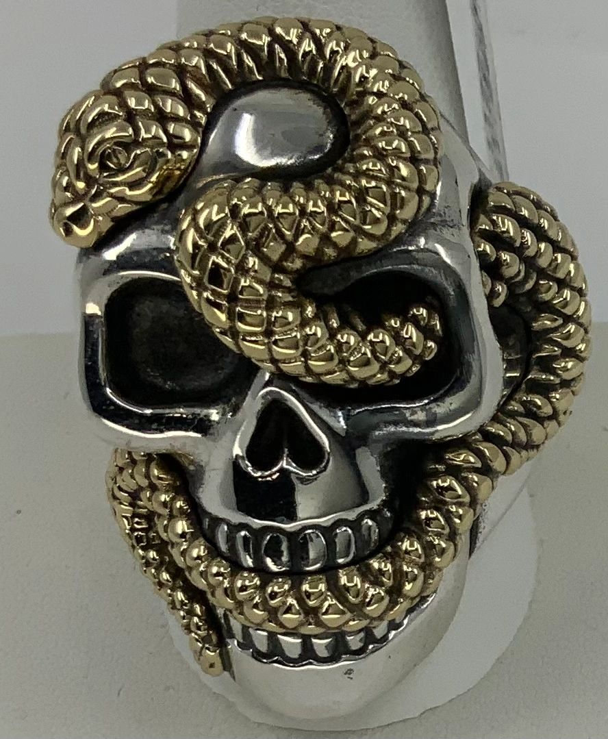 LARGE SKULL WITH GOLD ALLOY SNAKE FROM KING BABY STUDIO