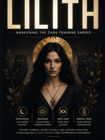 A woman with dark energy, flanked by owls, symbolizing Lilith's power.