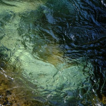 Clear water flowing over rocks.