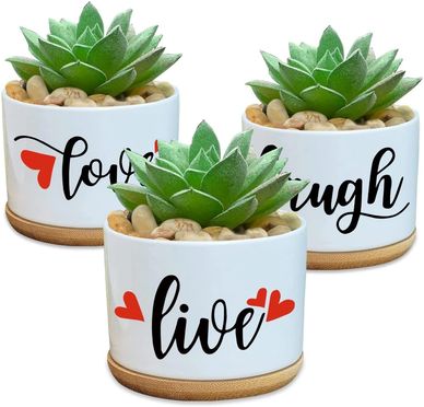 LIVE LAUGH LOVE WHITE CERAMIC MINI SUCCULENT CACTUS PLANTER POT