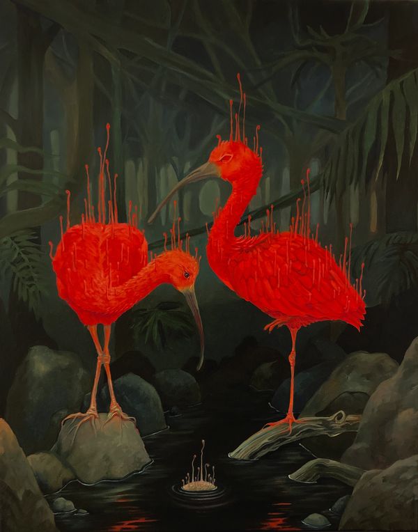 Cordyceps on Red Ibises (2022) oil on canvas