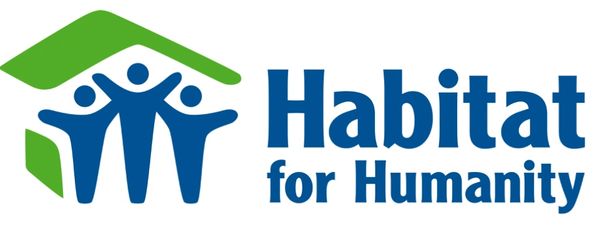 Logo of Habitat for Humanity showing three people under a green roof.