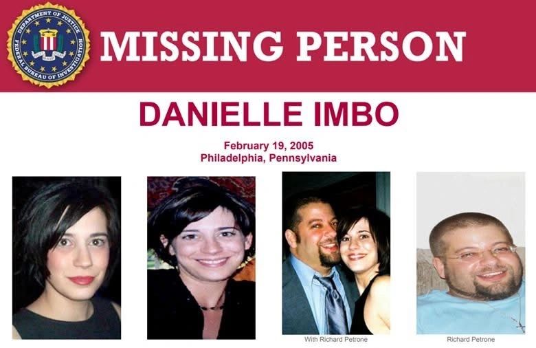 FBI missing persons poster Danielle Imbo Richard Petrone Philadelphia South Street February 19 2005 Dodge Dakota YFH 2319 cold case