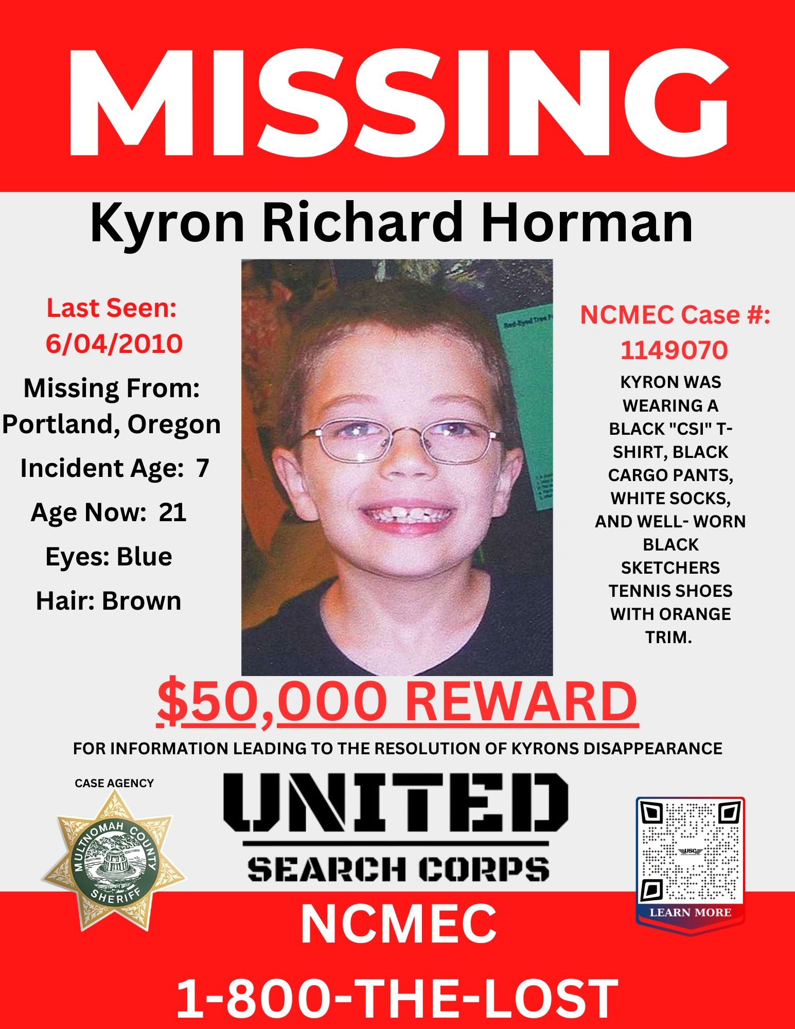 Kyron Horman Missing Person Flyer United Search Corps Inc