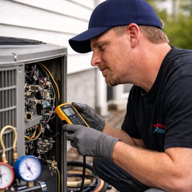 HVAC technician diagnosing a heating and cooling system to restore reliable comfort.