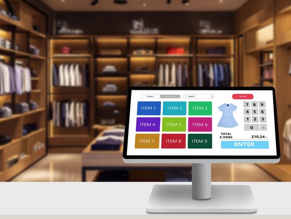 A POS system in a clothing store