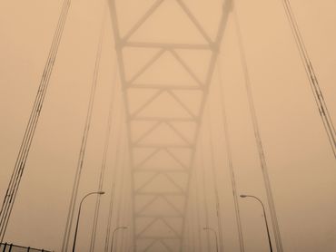 Driving over the Fremont Bridge on Interstate 405 in Portland, OR.
