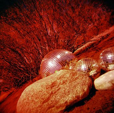 disco ball, desert, holga, film photography, joshua tree, yucca valley, 