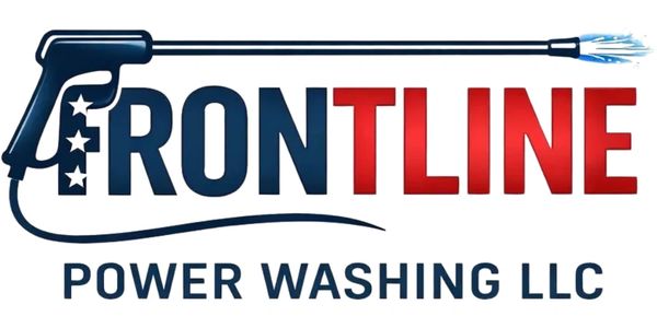 Logo for Frontline Power Washing LLC with patriotic colors and power washer graphic.