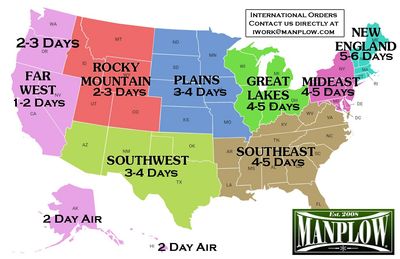 U.S. shipping delivery times by region.