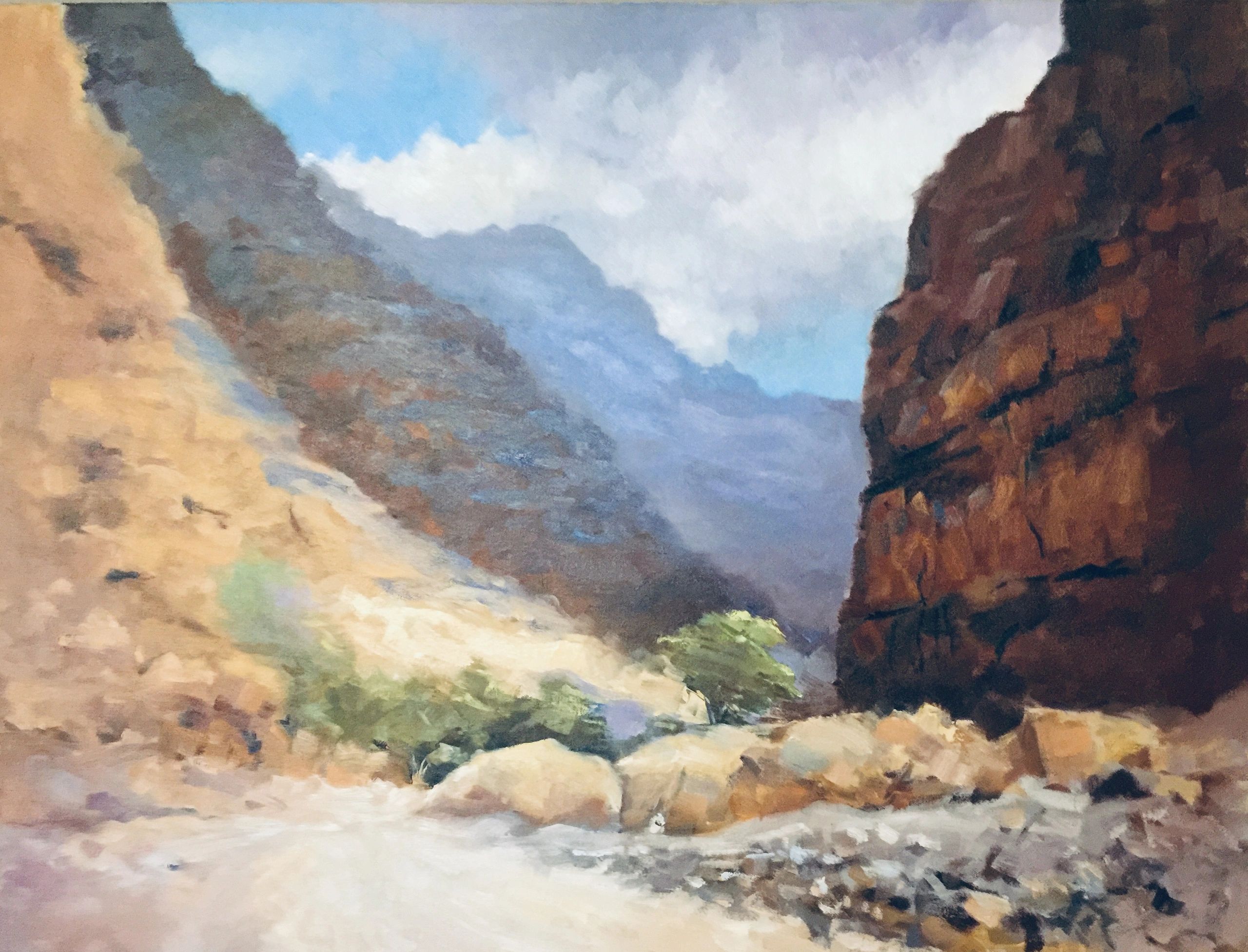 Oil on canvas 18 x 24 inches. 
One of the views from Wadi Naqab, a great spot in the UAE for plein a
