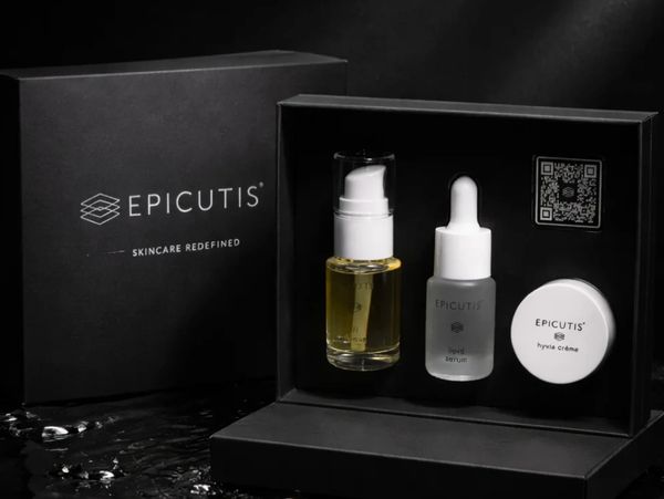 Epicutis skincare set in black packaging.