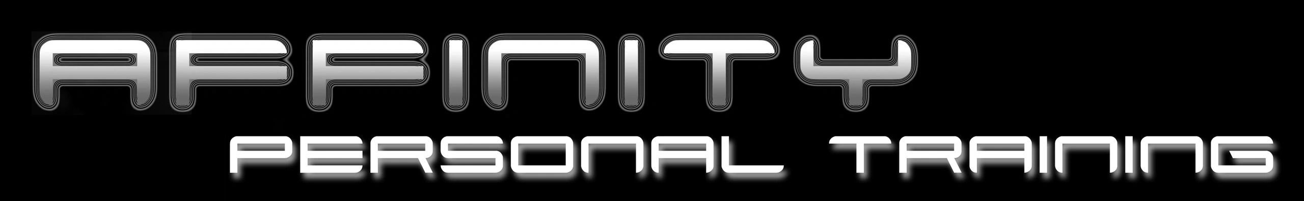 Logo of Affinity Personal Training in futuristic font on black background.