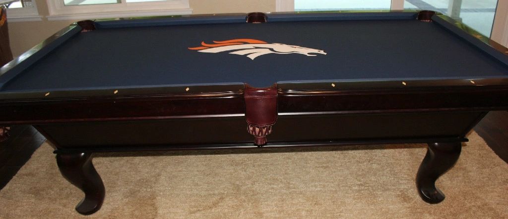 Denver Broncos pool table cloth on an 8 foot Brunswick pool table.