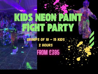 Kids enjoy a neon paint fight party with glowing colors and fun.